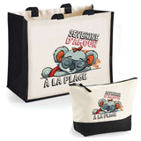 Cabas femme sac plage ou shopping tote bag pochette trousse Idée cadeau original pour anniversaire Noël travail départ retraite collègue famille fete des mères maman mamie