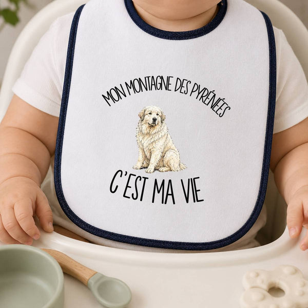 Bavoir Bébé Mon Montagne des Pyrénées c'est ma vie