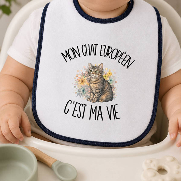 Bavoir Bébé Mon Chat Européen c'est ma vie