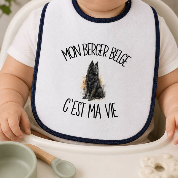 Bavoir Bébé Mon Berger Belge c'est ma vie