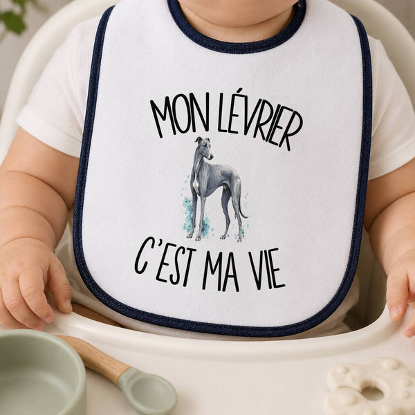 Bavoir Bébé Mon Lévrier c'est ma vie