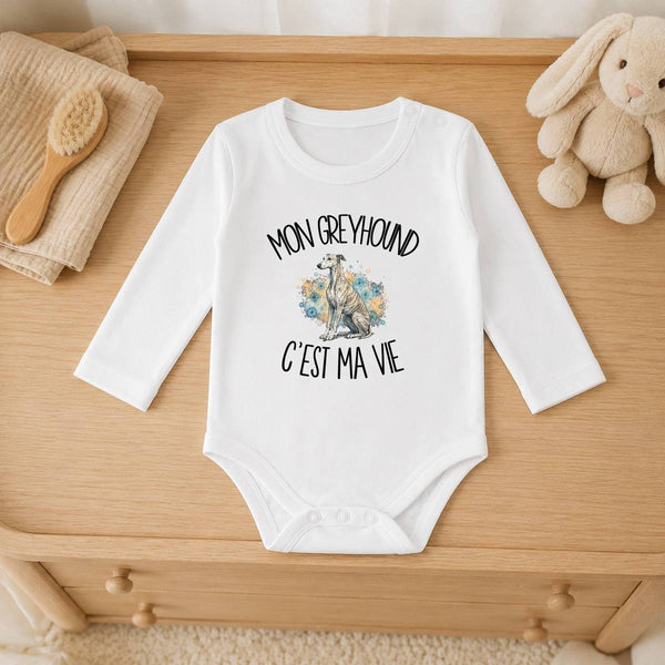 Body Bébé Manches Longues Mon Greyhound c'est ma vie