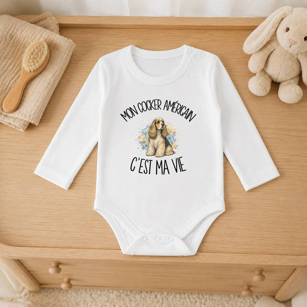 Body Bébé Manches Longues Mon Cocker Américain c'est ma vie