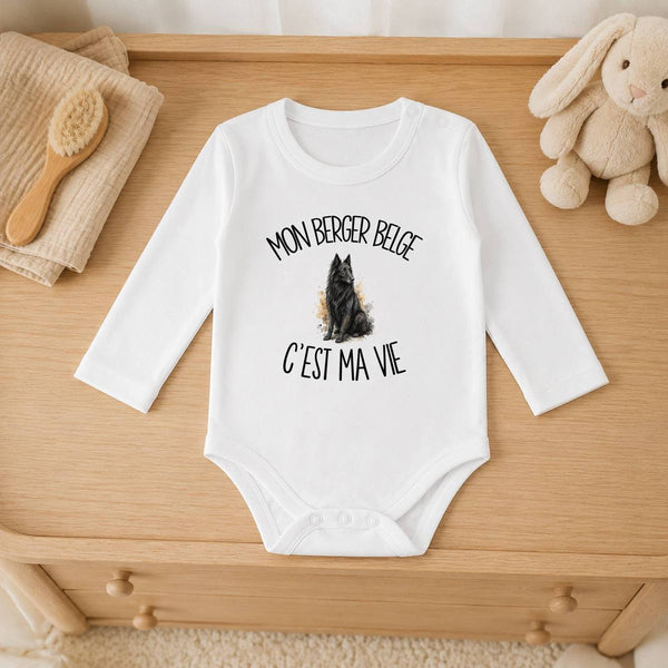 Body Bébé Manches Longues Mon Berger Belge c'est ma vie