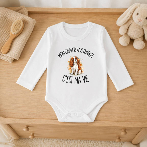 Body Bébé Manches Longues Mon Cavalier King Charles c'est ma vie