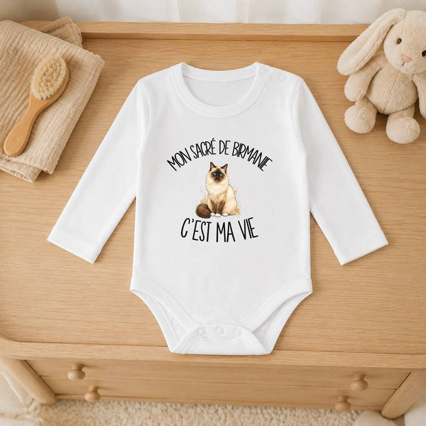Body Bébé Manches Longues Mon Sacré de Birmanie c'est ma vie