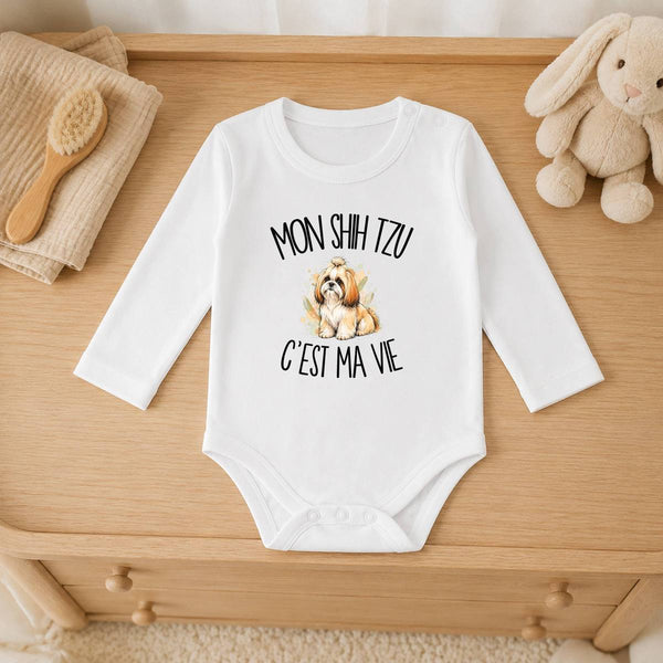Body Bébé Manches Longues Mon Shih Tzu c'est ma vie