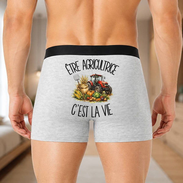 Boxer Homme Être agricultrice c'est la vie – Impression au dos