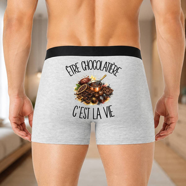 Boxer Homme Être chocolatière c'est la vie – Impression au dos