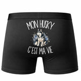 Boxer Homme Mon Husky c'est ma vie – Impression au dos – Noir