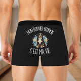 Boxer Homme Mon Bouvier Bernois c'est ma vie – Impression au dos – Noir