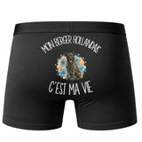 Boxer Homme Mon Berger Hollandais c'est ma vie – Impression au dos – Noir