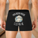Boxer Homme Mon Bichon Maltais c'est ma vie – Impression au dos – Noir
