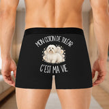 Boxer Homme Mon Coton de Tuléar c'est ma vie – Impression au dos – Noir