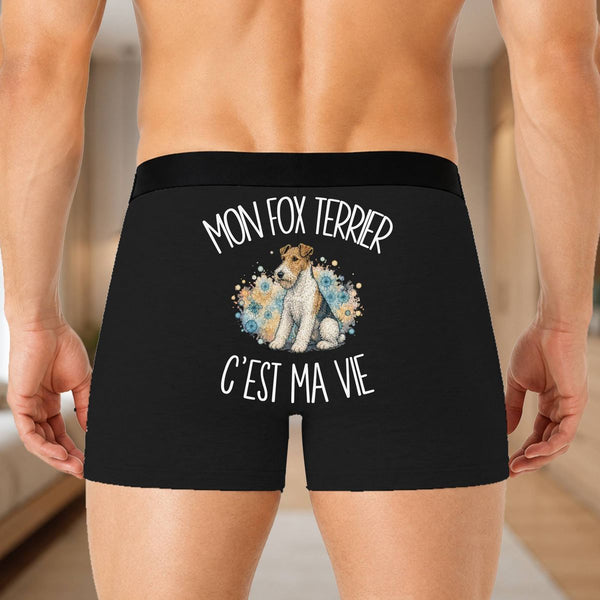 Boxer Homme Mon Fox Terrier c'est ma vie – Impression au dos – Noir