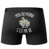 Boxer Homme Mon Greyhound c'est ma vie – Impression au dos – Noir
