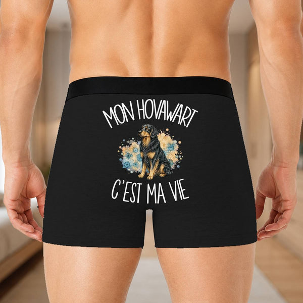 Boxer Homme Mon Hovawart c'est ma vie – Impression au dos – Noir