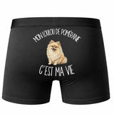 Boxer Homme Mon Loulou de Poméranie c'est ma vie – Impression au dos – Noir
