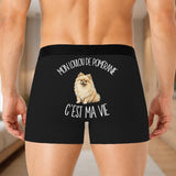 Boxer Homme Mon Loulou de Poméranie c'est ma vie – Impression au dos – Noir