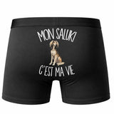 Boxer Homme Mon Saluki c'est ma vie – Impression au dos – Noir