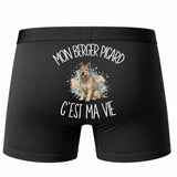 Boxer Homme Mon Berger Picard c'est ma vie – Impression au dos – Noir