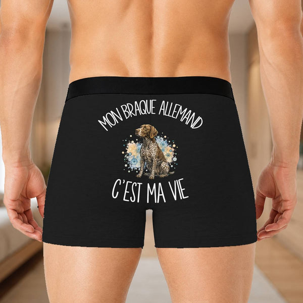 Boxer Homme Mon Braque Allemand c'est ma vie – Impression au dos – Noir