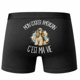 Boxer Homme Mon Cocker Américain c'est ma vie – Impression au dos – Noir
