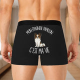 Boxer Homme Mon Épagneul Papillon c'est ma vie – Impression au dos – Noir