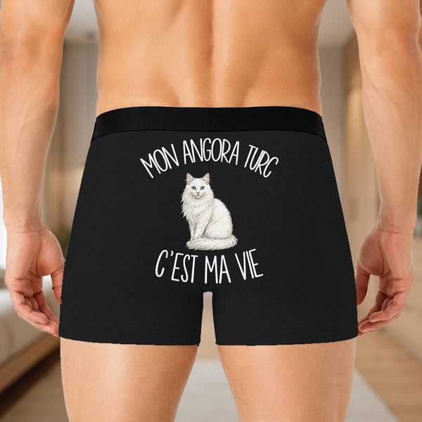 Boxer Homme Mon Angora Turc c'est ma vie – Impression au dos – Noir