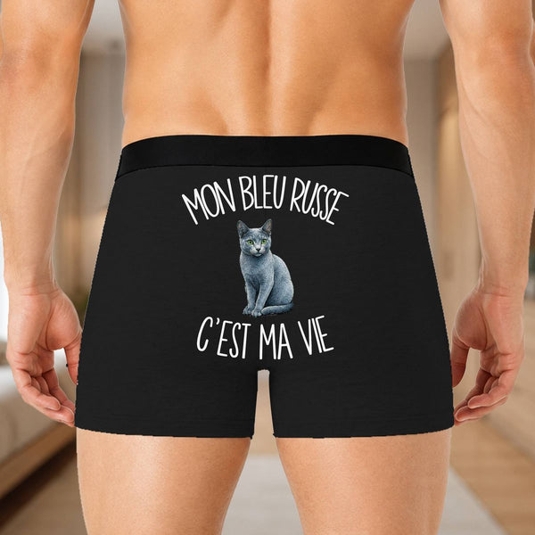 Boxer Homme Mon Bleu Russe c'est ma vie – Impression au dos – Noir