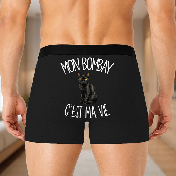 Boxer Homme Mon Bombay c'est ma vie – Impression au dos – Noir