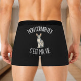 Boxer Homme Mon Cornish Rex c'est ma vie – Impression au dos – Noir