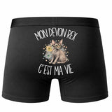 Boxer Homme Mon Devon Rex c'est ma vie – Impression au dos – Noir