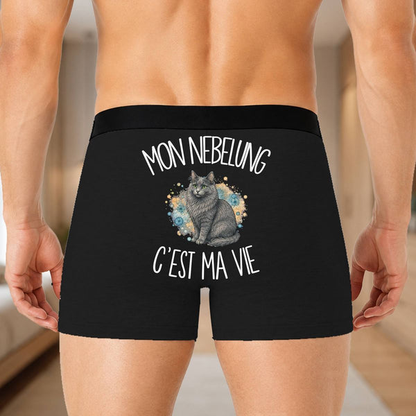Boxer Homme Mon Nebelung c'est ma vie – Impression au dos – Noir