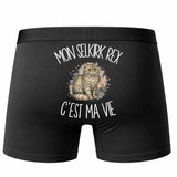 Boxer Homme Mon Selkirk Rex c'est ma vie – Impression au dos – Noir