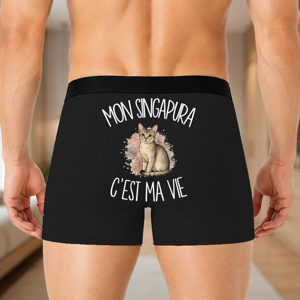 Boxer Homme Mon Singapura c'est ma vie – Impression au dos – Noir