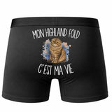 Boxer Homme Mon Highland Fold c'est ma vie – Impression au dos – Noir