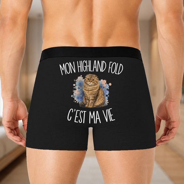 Boxer Homme Mon Highland Fold c'est ma vie – Impression au dos – Noir