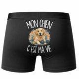 Boxer Homme Mon Chien c'est ma vie – Impression au dos – Noir