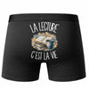 Boxer Homme La lecture c'est la vie – Impression au dos – Noir