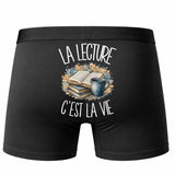 Boxer Homme La lecture c'est la vie – Impression au dos – Noir
