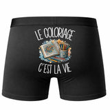 Boxer Homme Le coloriage c'est la vie – Impression au dos – Noir