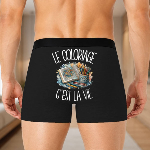 Boxer Homme Le coloriage c'est la vie – Impression au dos – Noir