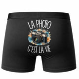 Boxer Homme La photo c'est la vie – Impression au dos – Noir