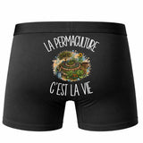 Boxer Homme La permaculture c'est la vie – Impression au dos – Noir
