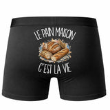 Boxer Homme Le pain maison c'est la vie – Impression au dos – Noir
