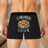 Boxer Homme Le pain maison c'est la vie – Impression au dos – Noir