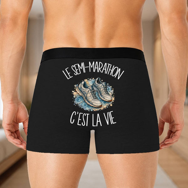 Boxer Homme Le semi-marathon c'est la vie – Impression au dos – Noir
