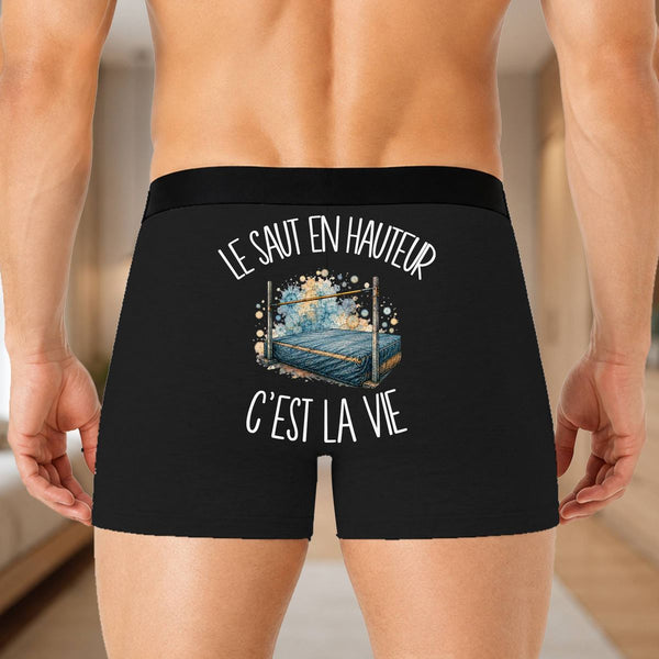Boxer Homme Le saut en hauteur c'est la vie – Impression au dos – Noir