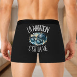 Boxer Homme La natation c'est la vie – Impression au dos – Noir